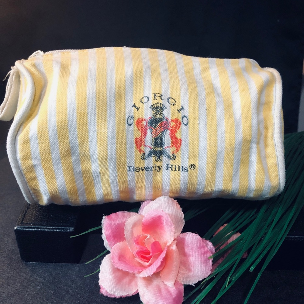 Vintage Giorgio Beverly Hills Yellow Striped Cosmetic Bag